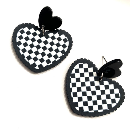 Checkered Heart Earrings