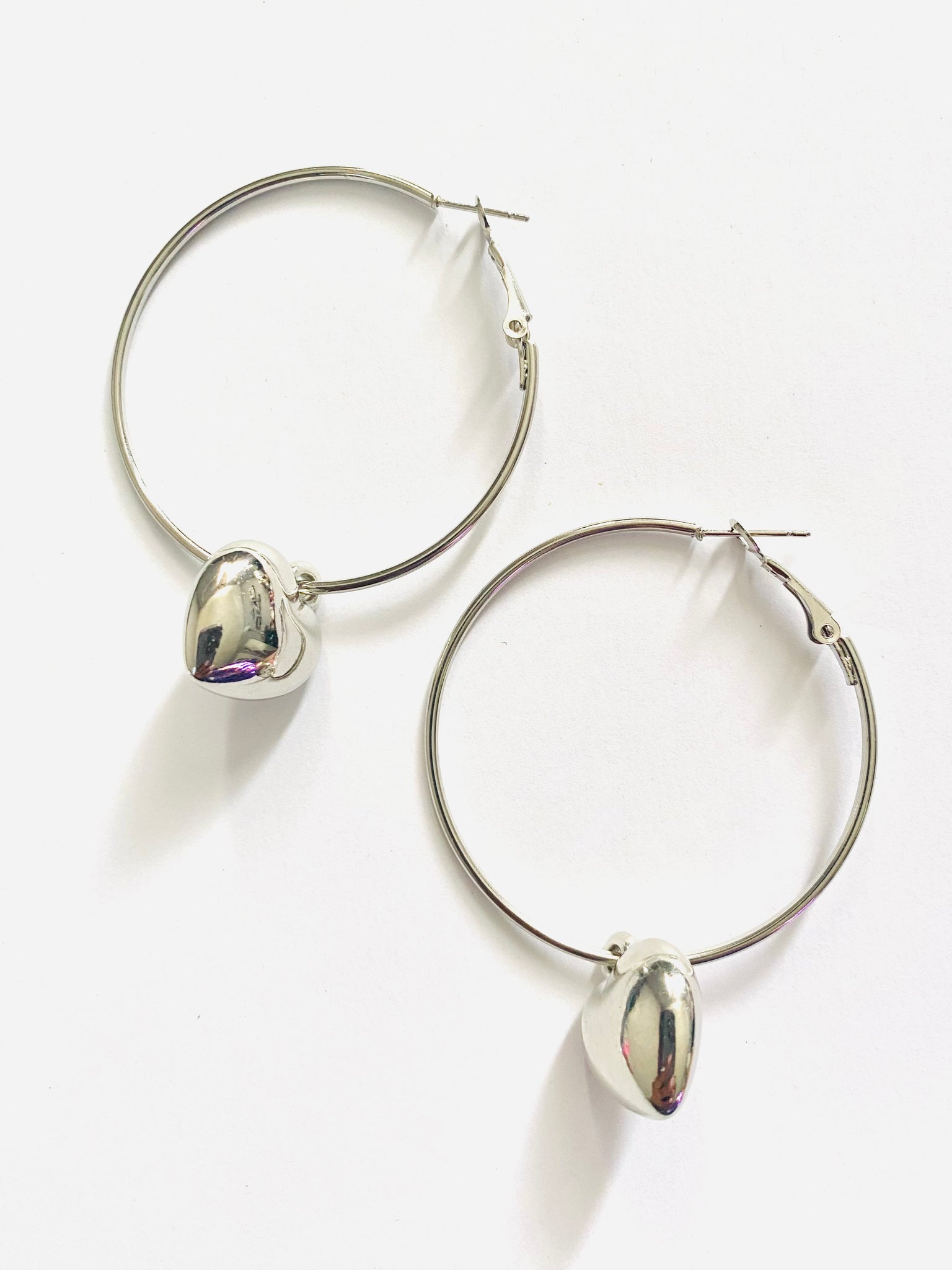 Silver Heart Hoops