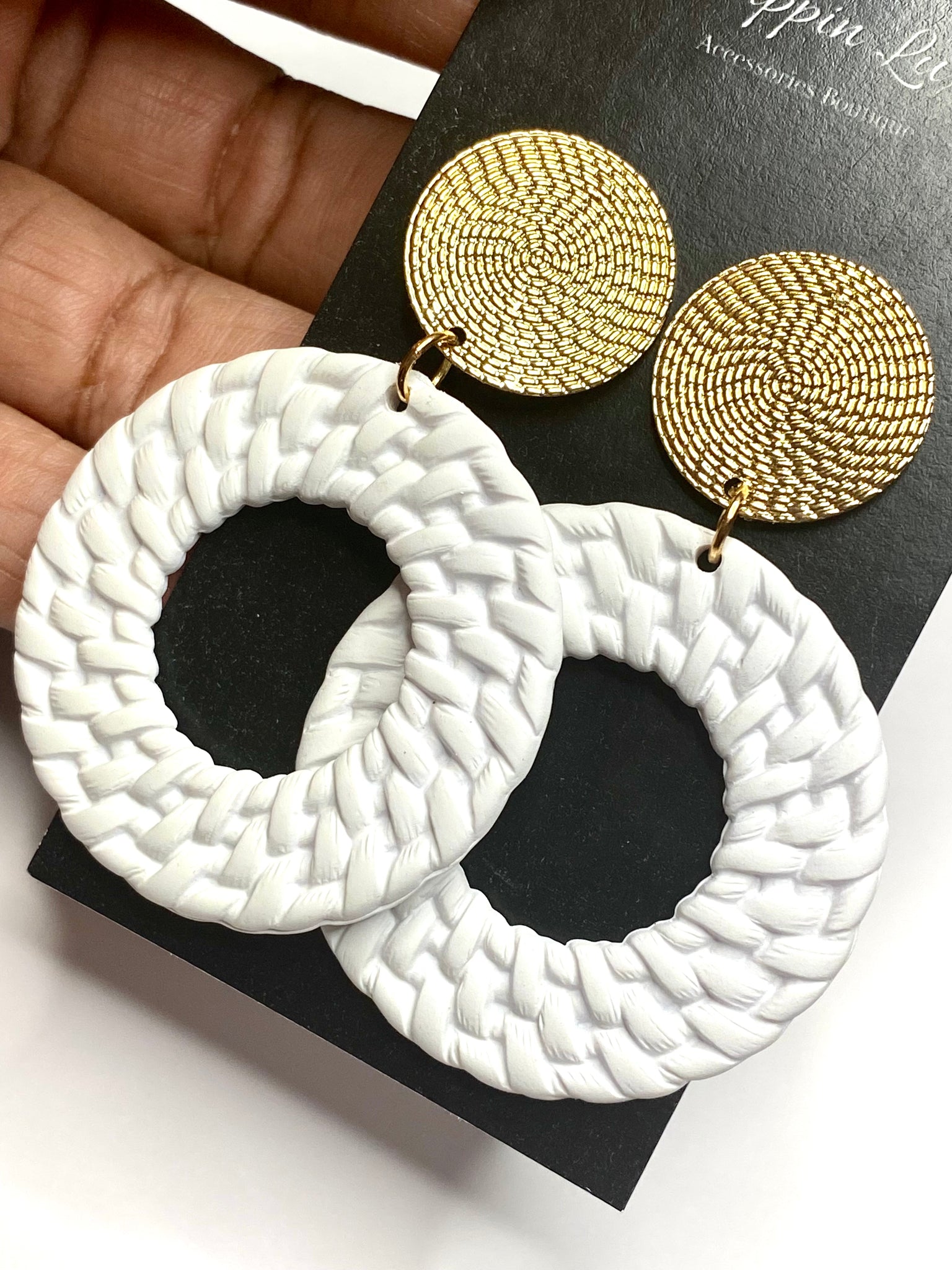 White Basketweave Earrings