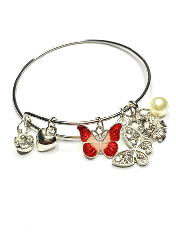 Red Butterfly Silver Bracelet