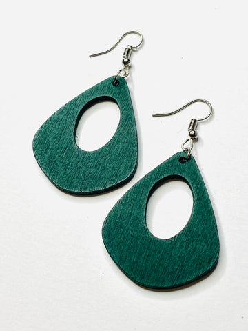 Green Retro Wooden Earrings